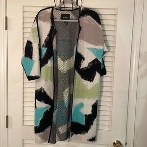 NIC+ZOE Multicolor Abstract Open Concept Long Open Sweater